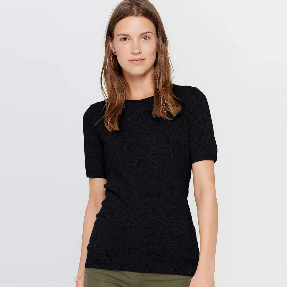 State Cashmere Crewneck Short Sleeve Sweater